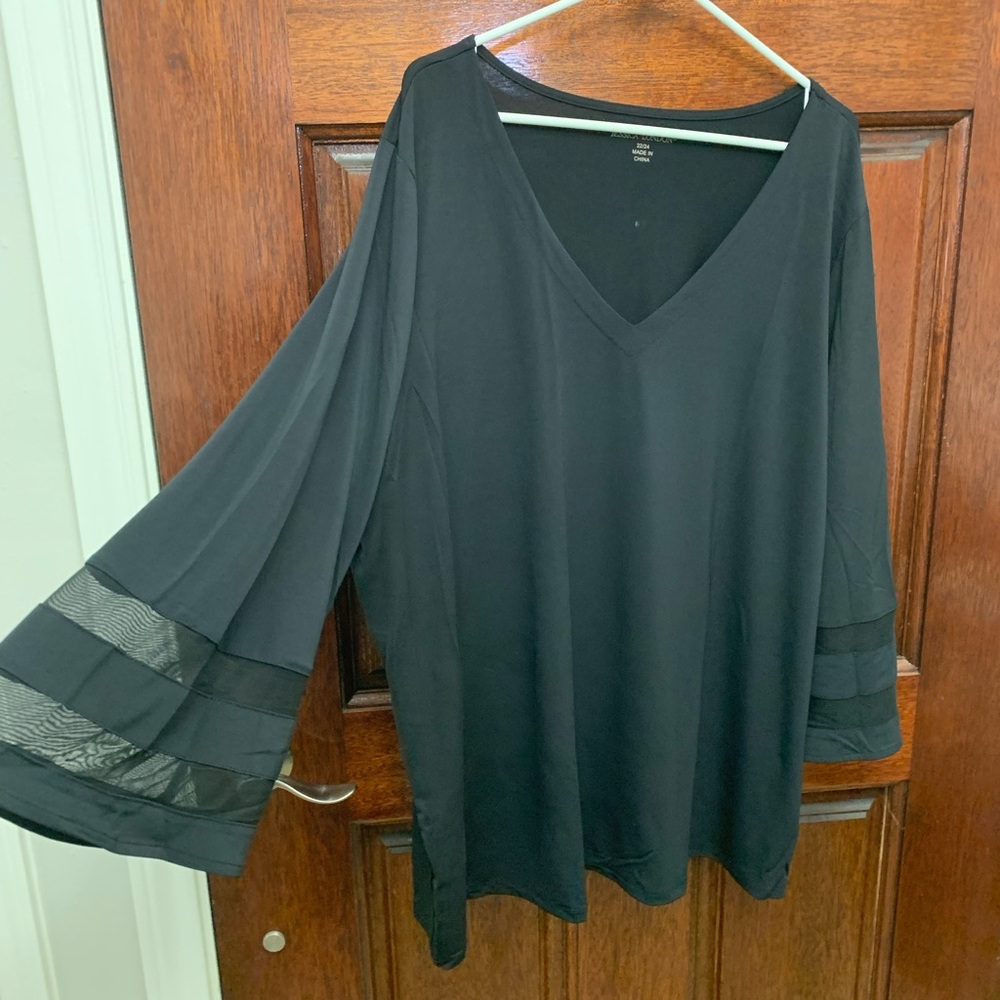 Jessica London Black Blouse with Sheer Sleeve Accents